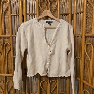 Vintage lands end cotton knit cardigan cream